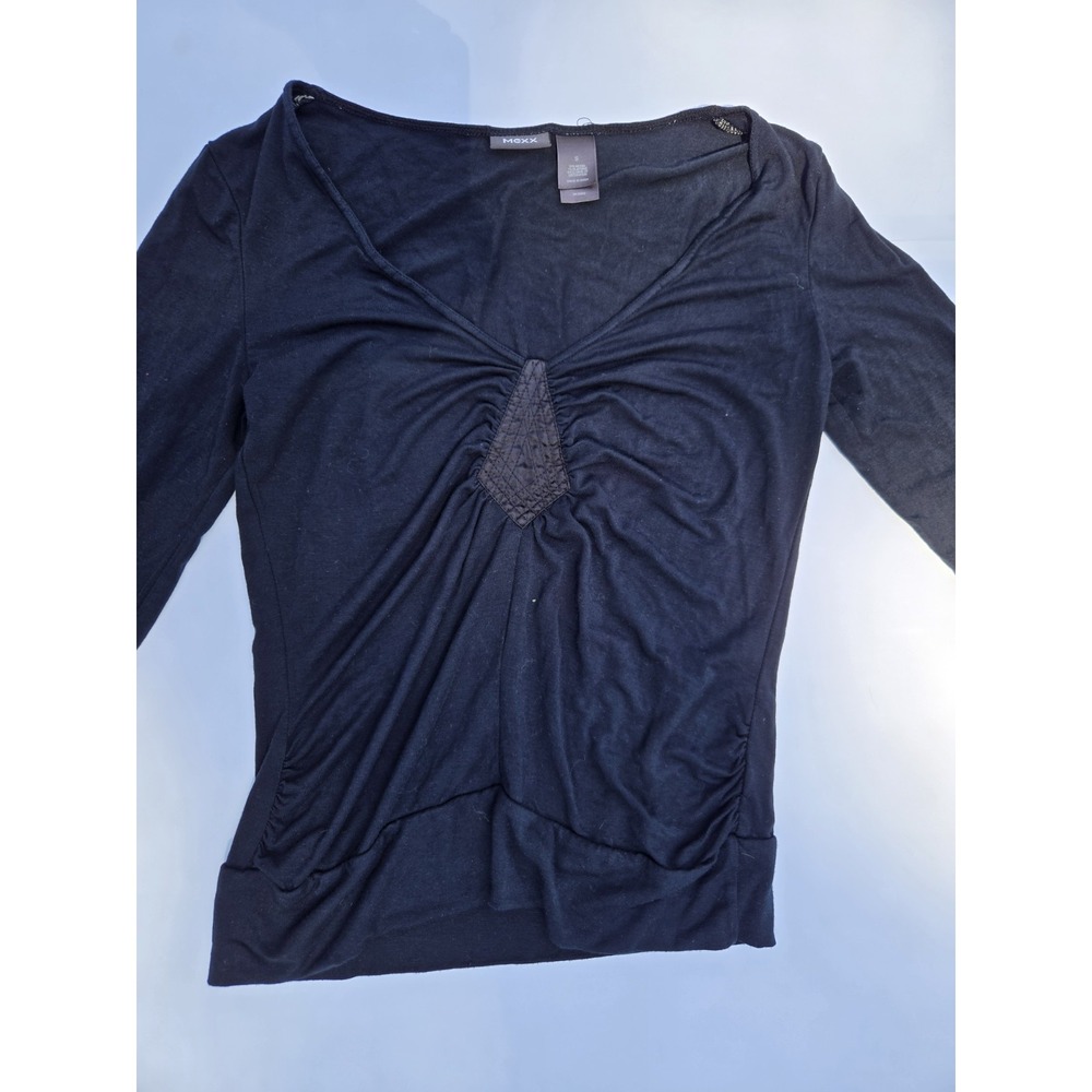 Mexx Women's Ruched Long Sleeve Top‎ Black Size S Modal Stretch Pullover